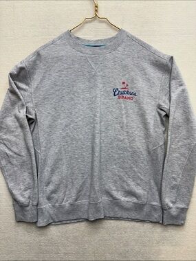 chubbies Light Gray Crewneck Sweatshirt with Navy & Red Logo small